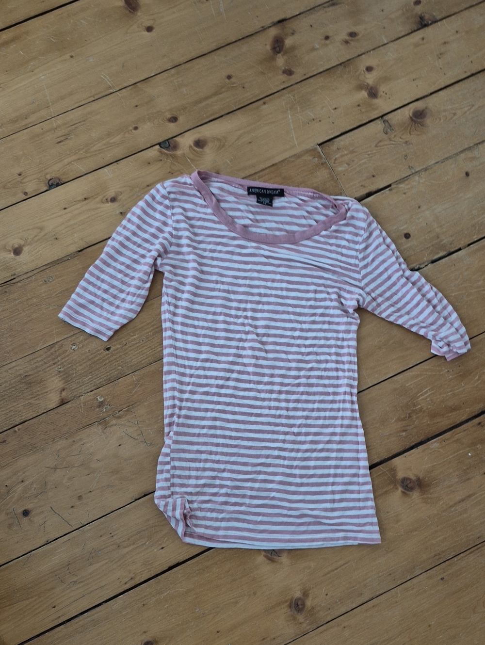 American Dream Pink & White Striped Scoop Neck Long Sleeve Tee
